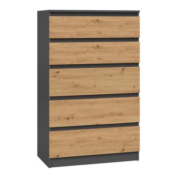 Moderna Cassettiera Malwa M5 – Design Semplice Con Cassetti Senza Maniglie | Colore: Antracite / Rovere Artigianale-image