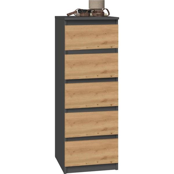 Moderna Cassettiera Malwa W5 Con 5 Cassetti - Mobili Contenitori | Colore: Antracite / Rovere Artigianale-image