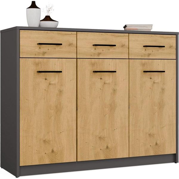 Moderna Cassettiera Simplo 3D3S Con 3 Ante E Cassetti | Colore: Antracite E Rovere Tradizionale-image