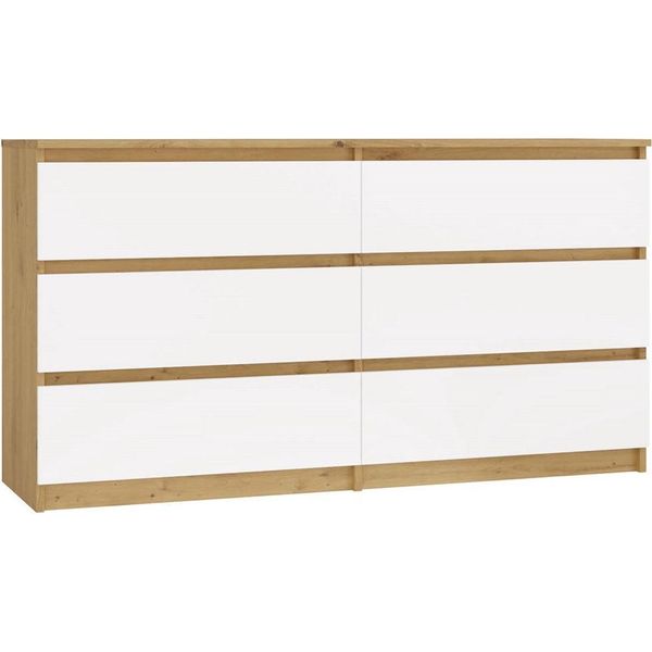 Moderna Cassettiera A 6 Cassetti Malwa M6 140 – Rovere Tradizionale E Bianco | Colore: Rovere/Bianco | Dimensioni: 138X40X75 Cm-image