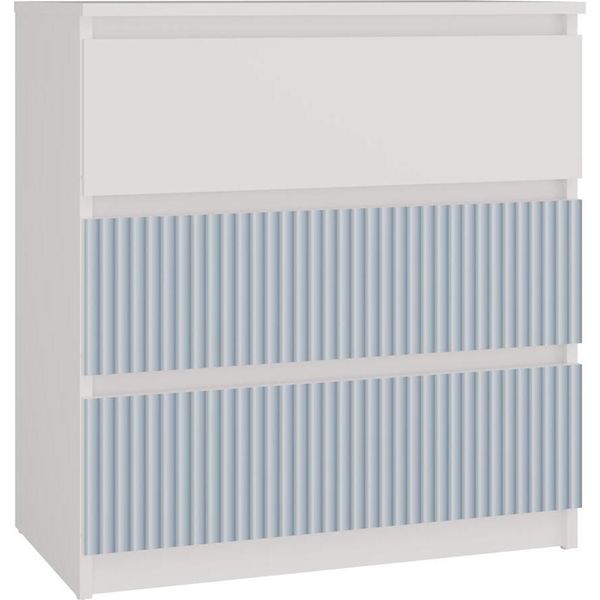 Moderna Cassettiera Grande Con 3 Cassetti – Malwa M3 Arteso | Bianco/Bianco-Blu | 70X40X75Cm-image