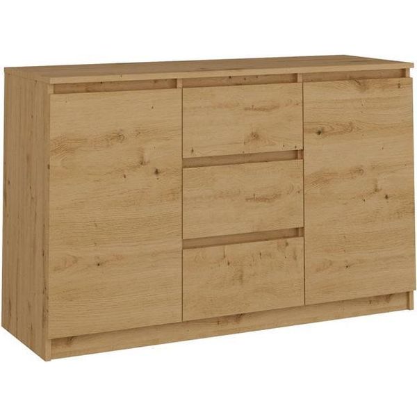 Comò Moderno Con 2 Ante E 3 Cassetti – Design Funzionale | Rovere Lavorato Artigianalmente | 120X40X75 Cm-image