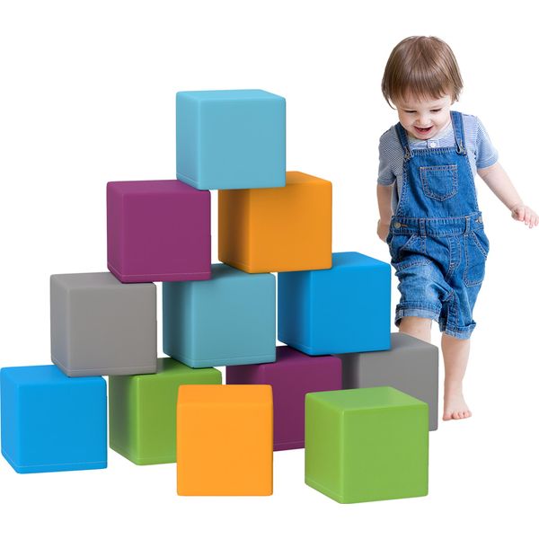 Homcom Morbido Set Di 12 Blocchi Da Costruzione In Schiuma Blocchi Da Costruzione Giganti Blocchi Da Costruzione Giocattolo In Schiuma Per Bambini Da 1 A 3 Anni Imitazione Pelle Epe-image