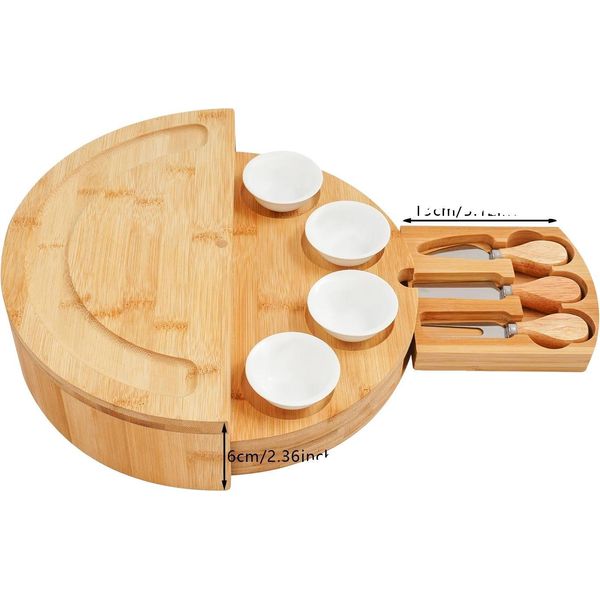 Piatto Da Portata Per Formaggi, Design Rotante, Piatto Da Portata Multifunzionale, Colore Legno-image