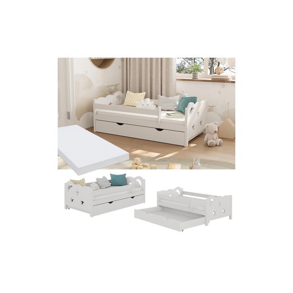 Vitalispa Kinderbett Einzelbett Juniorbett Jessica Weiß 140X70 Cm Matratze Modern Kinderzimmer Bett Bettschublade Rausfallschutz-image