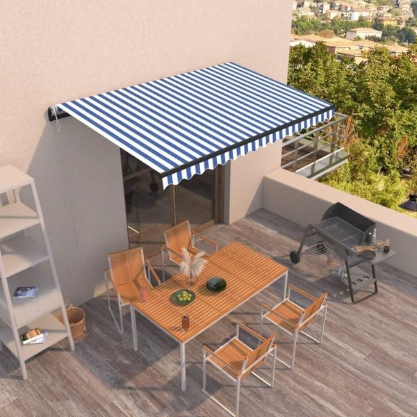 The Living Store Tenda Da Sole A Scomparsa Automatica 450X350 Cm Blu E Bianca-image