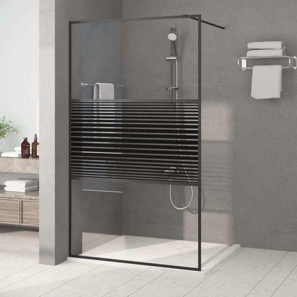 The Living Store Schermo Doccia Per Cabina Doccia Nero 115X195 Cm Esg Vetro Trasparente-image