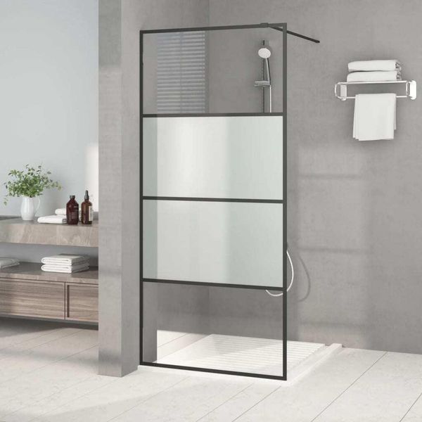 The Living Store Schermo Doccia Per Cabina Doccia Nero 90X195Cm Semi-Opaco Esg-image