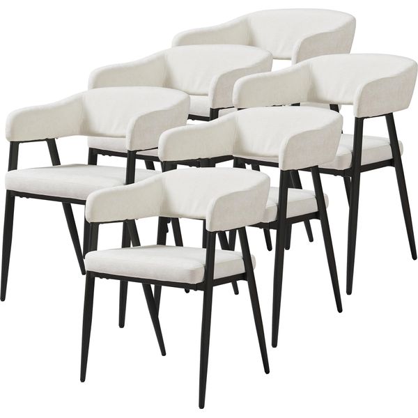 Set Di 6 Sedie Da Sala Da Pranzo "Kohlmand"" Imbottite In Tessuto Intrecciato Beige"-image