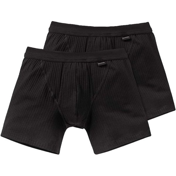 Pantaloncini Schiesser Da Uomo 2-Pack - Cotone Essentials, Autentico, Coulisse, Tinta Unita Nero 8 (Taglia Xx-Large)-image