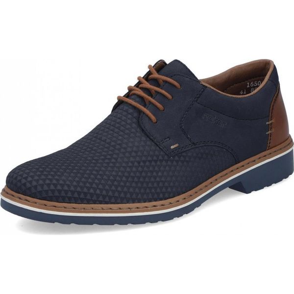 Rieker Uomo Scarpa Bassa Stringata Extra Larga Leggera Motivo Geometrico 16504, Misura:46 Eu, Colore:Blu-image