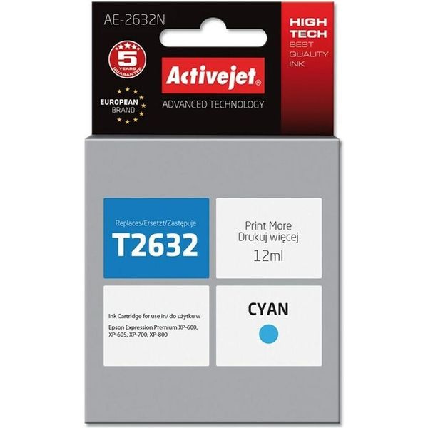 Activejet AE-2632N Ink Cartridge (Replacement For Epson 26 T2632; Supreme; 12 Ml; Cyan)-image
