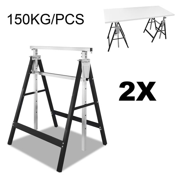 Jopassy 2× Cavalletto Da Ponteggio, Cavalletto Pieghevole In Metallo, Regolabile In Altezza In 7 Posizioni 80-130 Cm, Ponteggio, Ponteggio Da Lavoro In Acciaio, Fino A 200 Kg, Nero-image