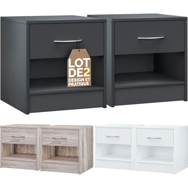 Casaria® Set 2X Comodini 41X39X28 Cm Spazioso Cassetto Portaoggetti Con Maniglia Ripiano Aperto Comodino Tavolino Da Notte Arredamento Camera Da Letto-image