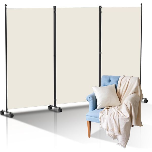 Jopassy Paravento Su Rotelle 3 Pezzi Beige 263X181 Cm Divisorio Per Ambienti Esterni Divisorio Per Pareti In Spagnolo Giardino Divisorio Per Ambienti-image