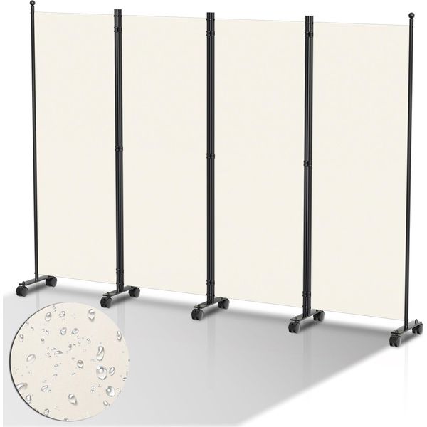 Paravento Tolletour Con Rotelle Divisorio Pieghevole Parete Divisoria Per Esterni Paravento Per Giardino Divisorio Per Ambienti 4 Pezzi Beige 228X181 Cm-image