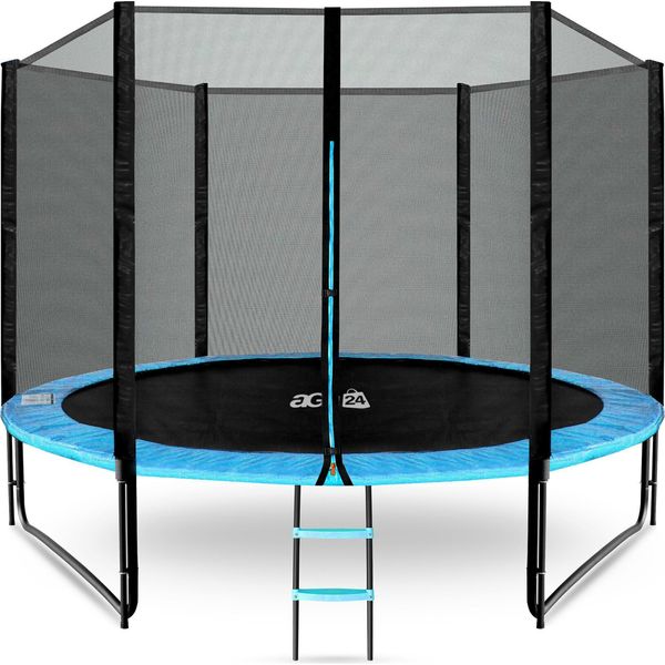 Aga Sport Pro Trampolino 305 Cm Azzurro Chiaro + Rete Di Protezione + Scala-image