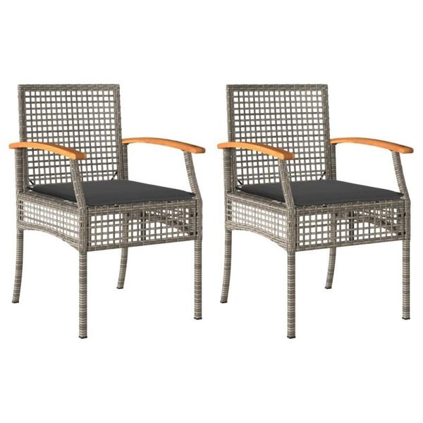 Vidaxl Sedie Da Giardino Con Cuscino 2 Pz. Legno Di Acacia In Poly Rattan Grigio-image