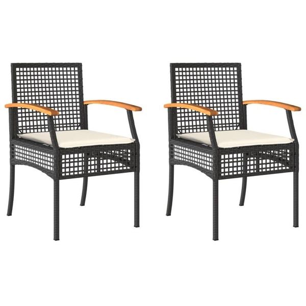 Vidaxl Sedie Da Giardino Con Cuscini 2 Pezzi Nero Poli Rattan Legno Di Acacia-image