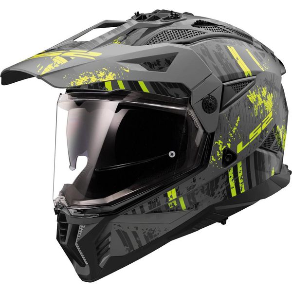 LS2 MX702 Pioneer Ii Crazy Motocross Helmet, Grau Matt/Neon-Gelb, Xs (53/54)-image