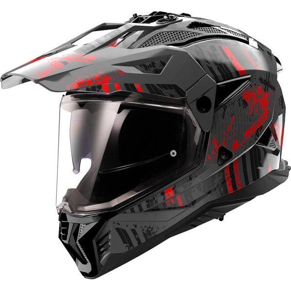 LS2 MX702 Pioneer Ii Crazy Motocross Helmet, Schwarz/Grau/Rot, 3XL (65/66)-image