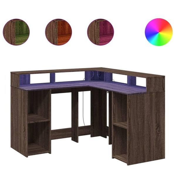 Vidaxl Scrivania Led Look Rovere Marrone 130X130X91 Materiale A Base Di Legno-image