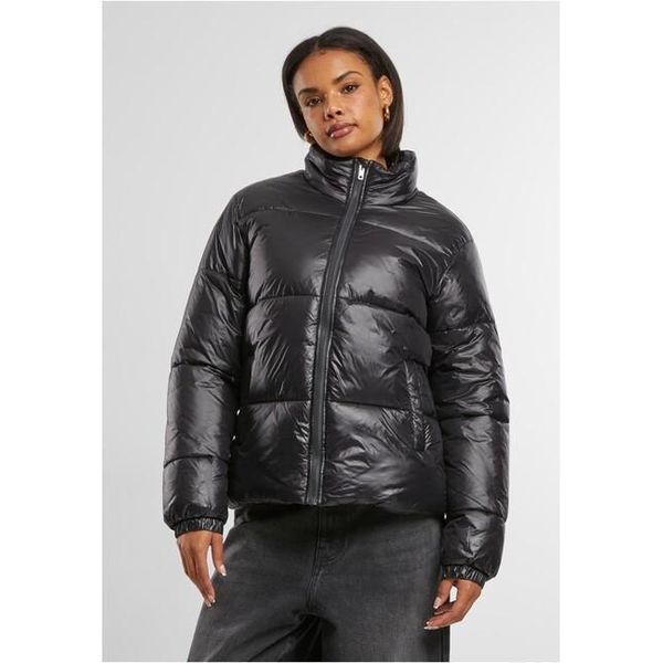 Urban Classics Donna Giacca Puffer Corta Riciclata Lucida Nera - Xxl-image