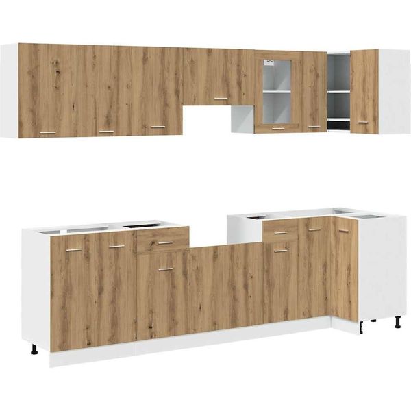 Vidaxl Set Di Armadietti Da Cucina 11 Pezzi Lyon Artisan In Legno Di Quercia-image