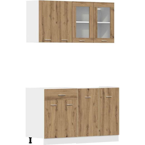 Vidaxl Set Di Armadietti Da Cucina 4 Pezzi Lyon Artisan In Legno Di Quercia-image