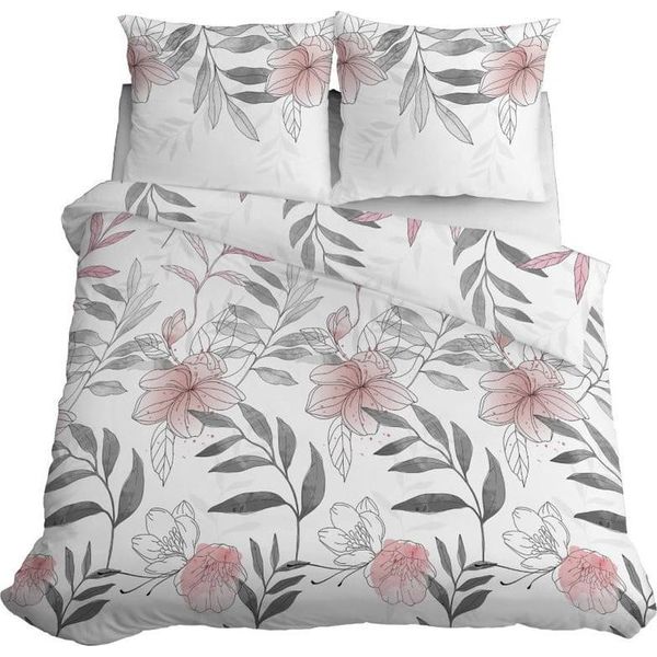 Biancheria Da Letto In Raso 160X200 Fiori Foglie Pastello Chiaro-image