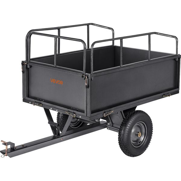Vevor Rimorchio Ribaltabile, Portata 272 Kg, Rimorchio Per Trasporto ATV-UTV, Rimorchio Ribaltabile Per Traino Posteriore Con Pneumatici Da 40,64 Cm, Trazione Manuale O A Pedale, Rimorchio Da Cantiere Per Trattori Tosaerba-image