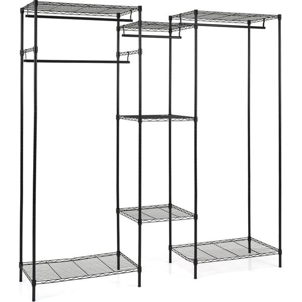 Armadio Costway Con 7 Ripiani In Filo Metallico E 4 Aste Appendiabiti, Appendiabiti 2 In 1 Come Scaffale Angolare, Organizer Per Vestiti, 188X46X198 Cm, Nero-image