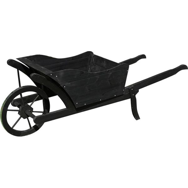 Carriola Per Piante In Legno Nero Vaso Di Fiori Decorazione Giardino Rustico-image