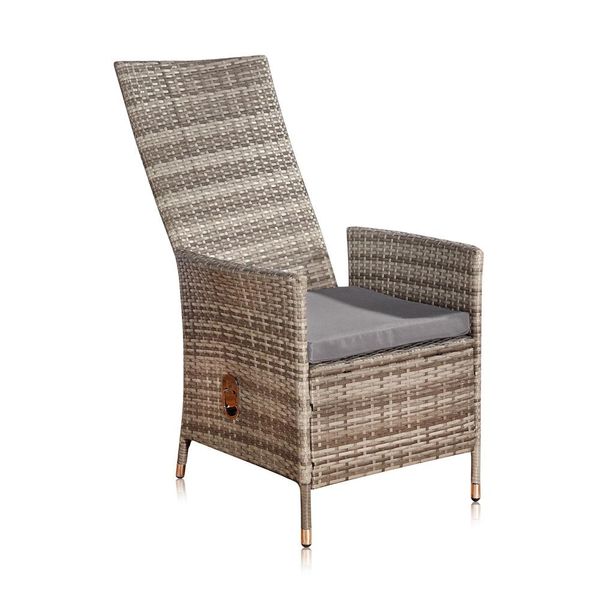 Sedia Da Giardino In Polyrattan Reclinabile Grigio Incl. Cuscino Resistente Alle Intemperie-image