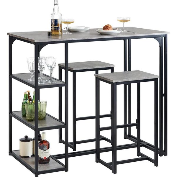 Sobuy Set Di Tavolo E 2 Sgabelli Da Bar, Sgabelli Da Bar + Sedie Da Bar, Tavolo Da Bistrot, Set Da Bar, Set Da Bar, Seggiolone Per Balcone, Cucina E Sala Da Pranzo, Grigio-image