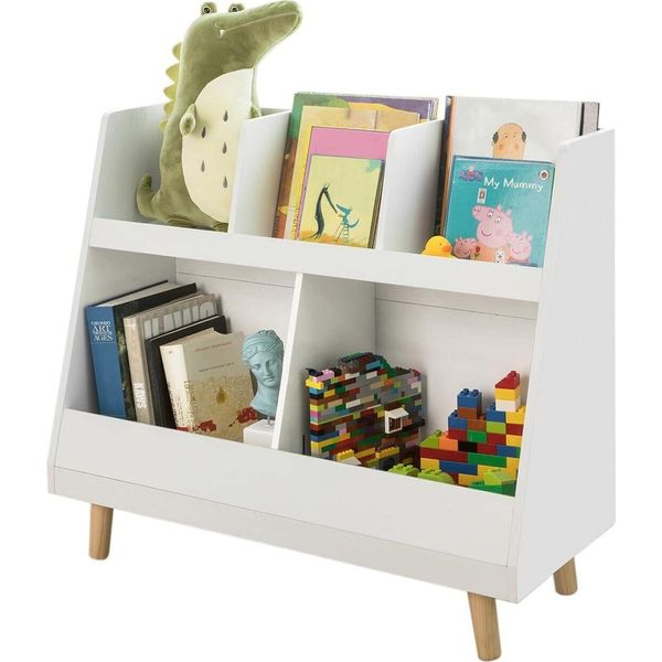 Sobuy Libreria A Scaffale Per Bambini Scaffale Per Bambini Con 5 Scomparti Gambe In Legno Massiccio - Bianco-image