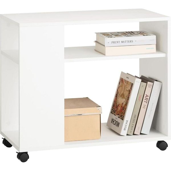 Sobuy Tavolino Con Rotelle Tavolo Per Stampante Portariviste Tavolino Da Caffè Comodino Con Rotelle - Bianco-image