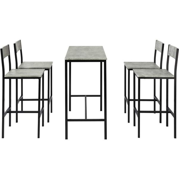 Sobuy Set Tavolo Bar 5 Pezzi Tavolo Bar Con 4 Sgabelli - Set Da Giardino Tavolo Da Pranzo Bistrot Con 4 Sedie - Effetto Cemento-image
