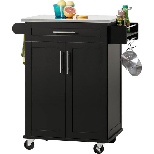 Sobuy Carrello Rotante Carrello Da Cucina Mobile Di Stoccaggio Su Ruote Carrello Di Servizio A Buffet Multifunzionale Con Porta E Cassetto Vassoio In Acciaio Inox-image