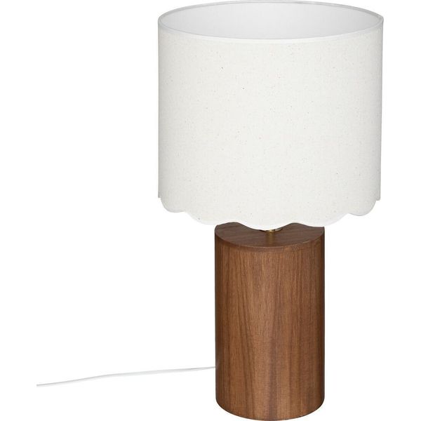 Lampada Da Tavolo Con Paralume Bianco Vania, Base In Legno, Ø 28 Cm-image