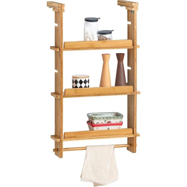 Sobuy Mensola Da Cucina | Bambù | Portaspezie Con 3 Scomparti | Mensola Pensile Per Frigoriferi-image
