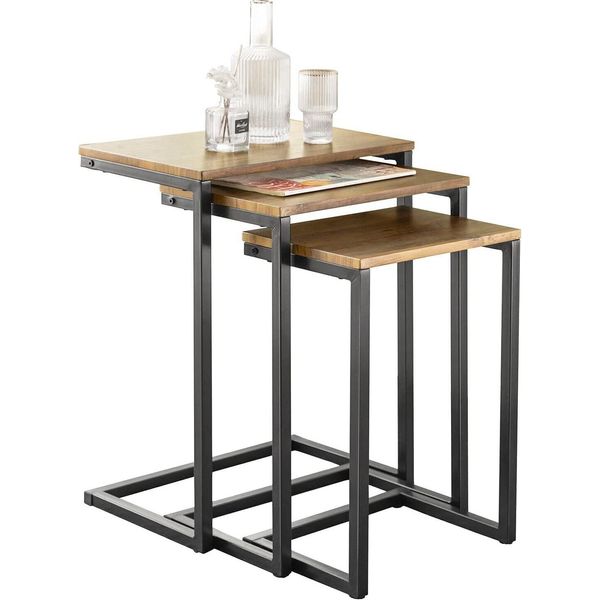 Set Di 3 Tavolini Da Caffè Sobuy, Set Di 3 Tavolini Impilabili, Tavolini Nidificati, Tavolino Da Caffè, Tavolini, Stile Industriale-image