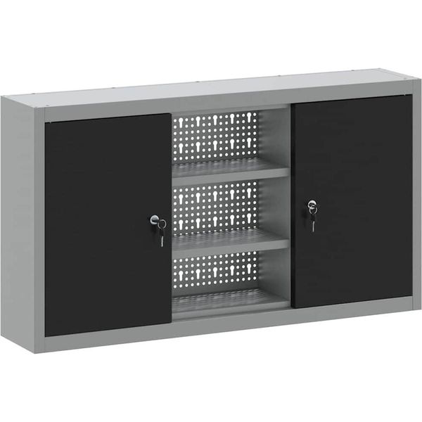 Vidaxl Armadio Per Attrezzi Con Ripiano Nero E Grigio 50 X 20 X 55 Cm-image