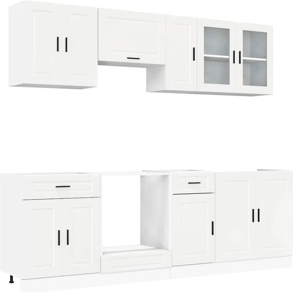 Vidaxl Set Di 8 Mobili Da Cucina Kalmar In Materiale Ligneo Bianco Lucido-image