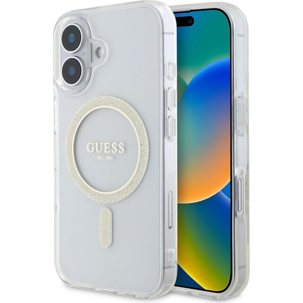 Guess Guhmp16Mhfgeret Iphone 16 Plus 6.7 PrzeźRoczysty/Transparent Hardcase Iml Glitter Circle Magsafe-image