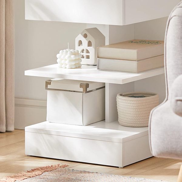 Sobuy Tavolino Comodino Tavolino Versatile Cassettiera Con 1 Cassetto E 3 Ripiani, Bianco, Wht Circa: 39X65X39Cm-image