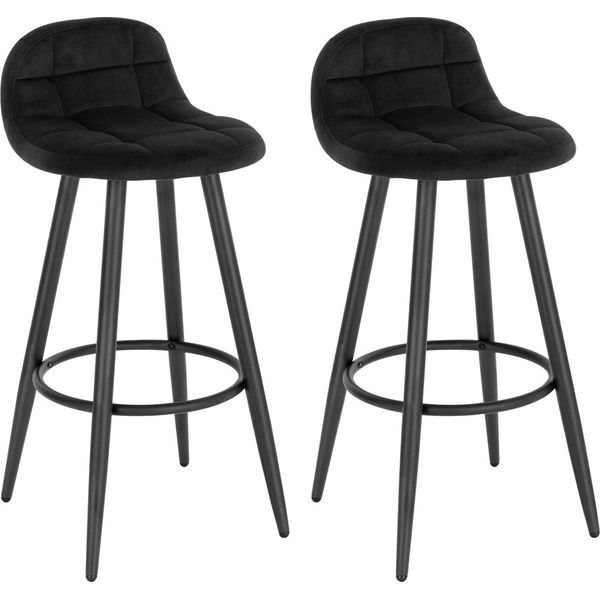 Set Di 2 Sgabelli Da Bar - Sedie Alte Da Cucina - Velluto, Schienale E Poggiapiedi, Altezza Seduta 70 Cm, Seduta 39X31 Cm, Portata 120 Kg - Nero-image