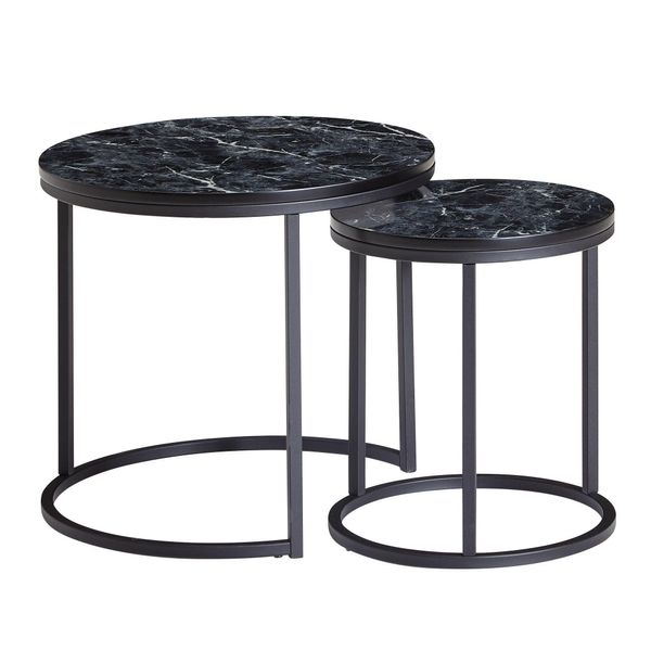 Finebuy Tavolino Di Design Set Di 2 Tavolini Da Caffè Rotondi Effetto Marmo 2 Pezzi Struttura Del Tavolo Metallo Piccoli Tavoli Da Soggiorno Tavolini Da Caffè Moderni-image