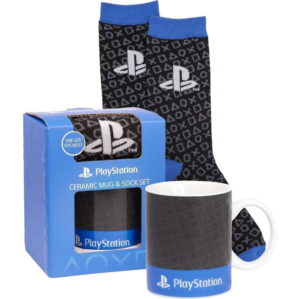 Playstation - Set Di Tazze E Calzini Per Bambini, Logo NS6658 (Taglia Unica) (Nero/Blu/Grigio)-image