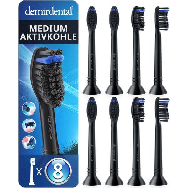 8 Spazzolini Demirdental Medium Con Carbone Attivo Per Philips Sonicare | Nero-image